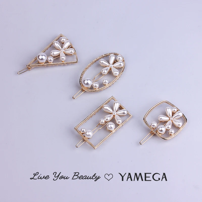 

Fashion Unique Pearl Hairpins Hair Accessories Wedding Gold Triangle Geometric Hair Clips Head piece Hair Pins For Women Girls