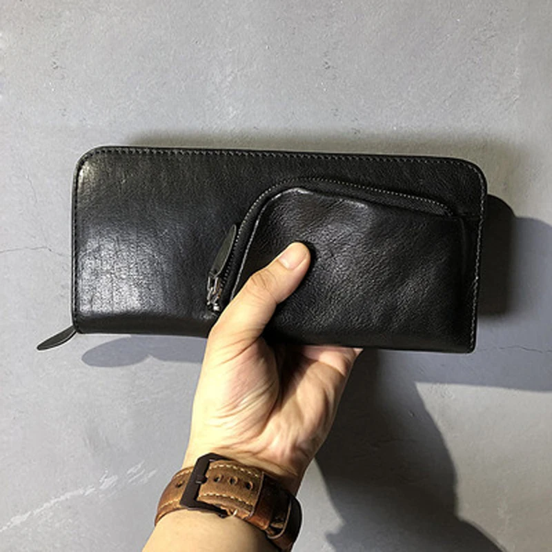 The first layer of cowhide retro handmade long wallet men's original leather wallet clutch bag mobile phone bag soft tide leisur