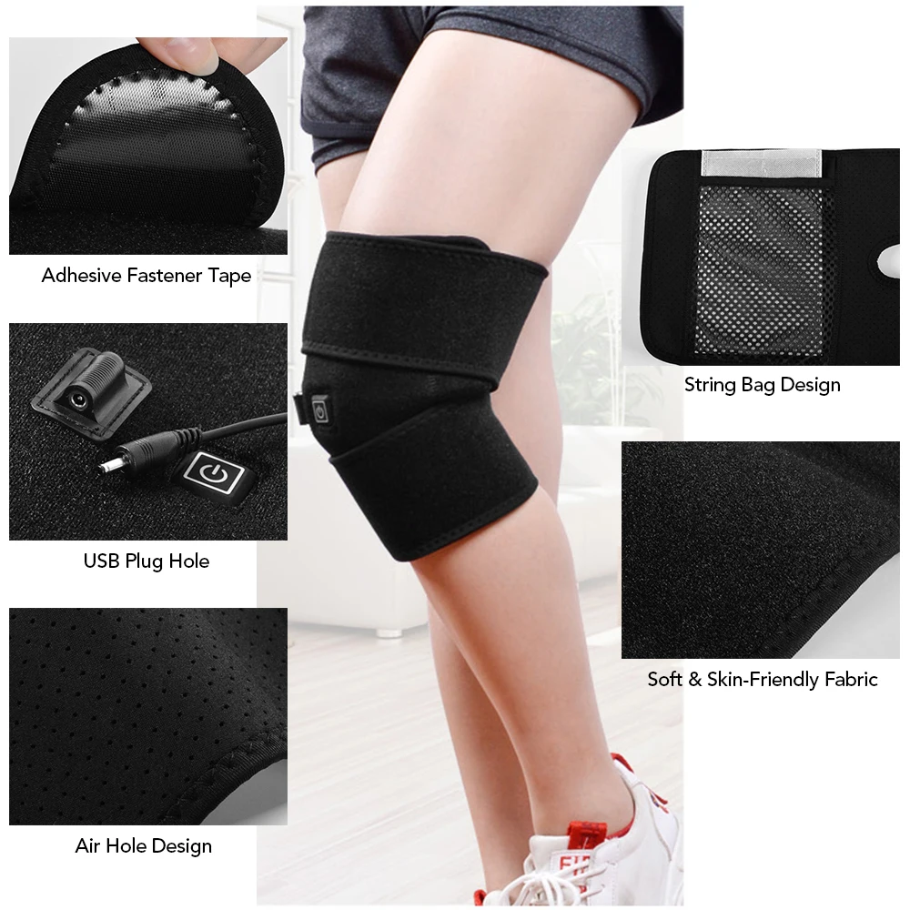 

Heated Knee Brace Wrap Support Portable Infrared Knee Heating Pad for Pain Relief US Plug