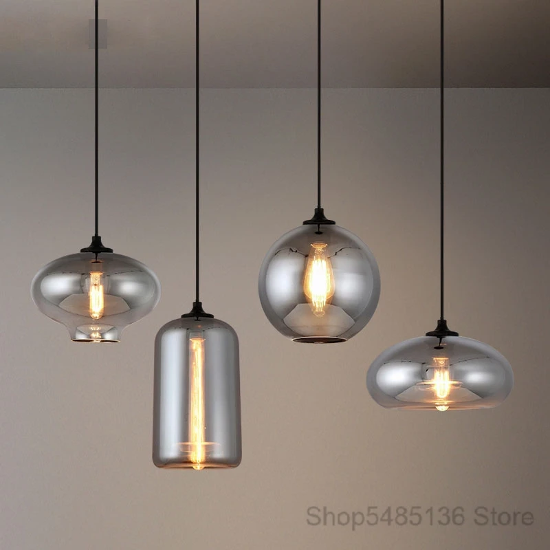 Smoke Gray Glass Pendant Lights Vintage Hanging Lamp Living Room Kitchen Bar Cafe Bedroom Suspension Led Light Fixtures |
