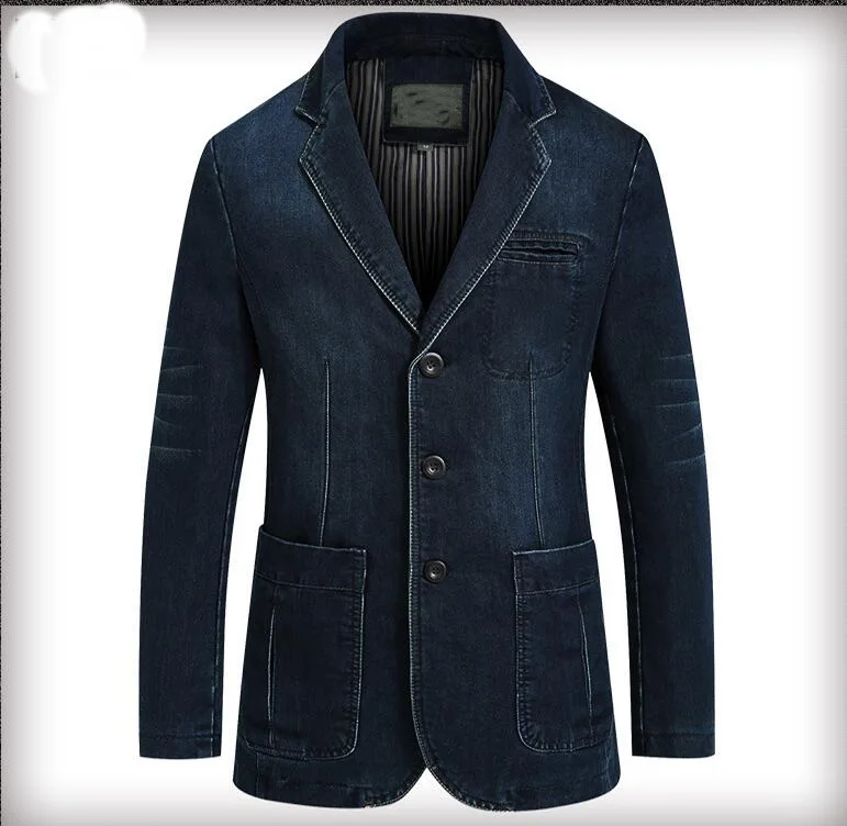Джинсовый пиджак для мужчин Модная хлопковая винтажная куртка синее пальто