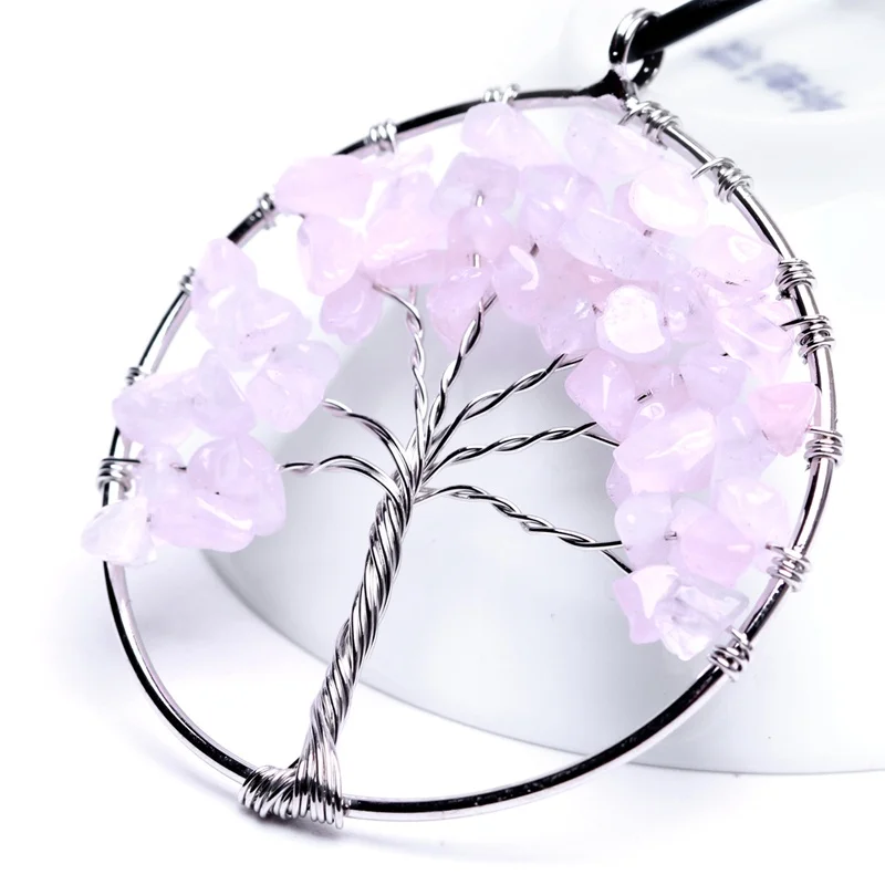 

Tree of Life Pendant Rose Crystal Necklace Gemstone Chakra Jewelry Copper