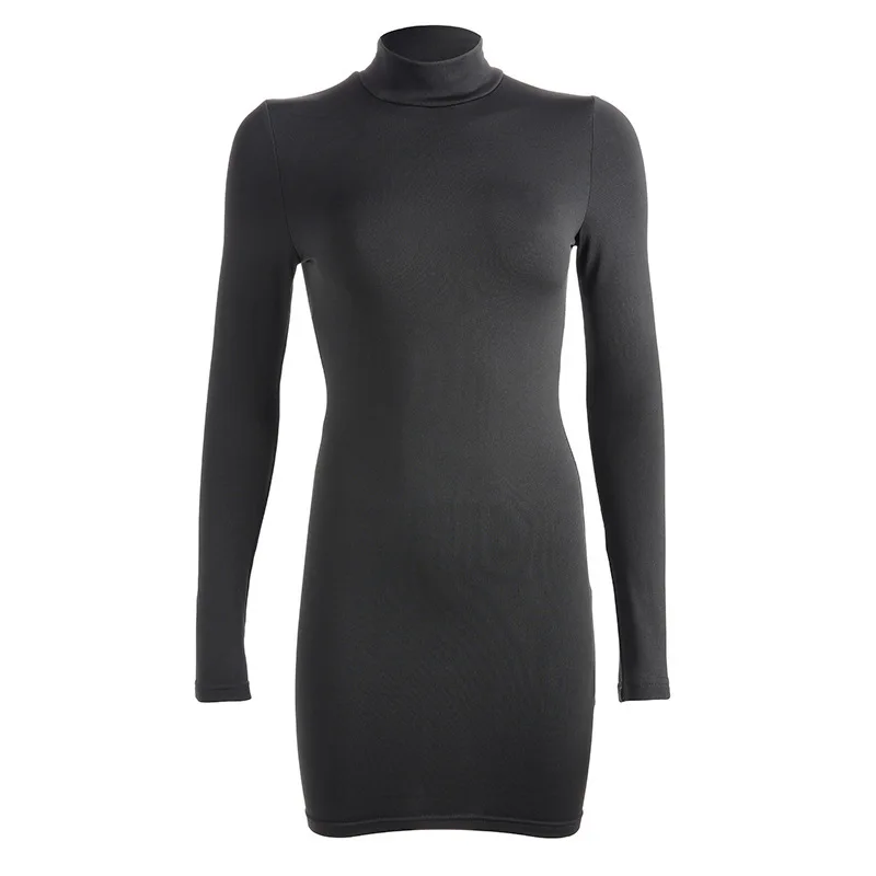 

Women Stand Long Sleeve Basic Bottomed Dress with Velvet and Buttocks Sheath Sexy Solid Regular Empire Mini Pencil Skirt