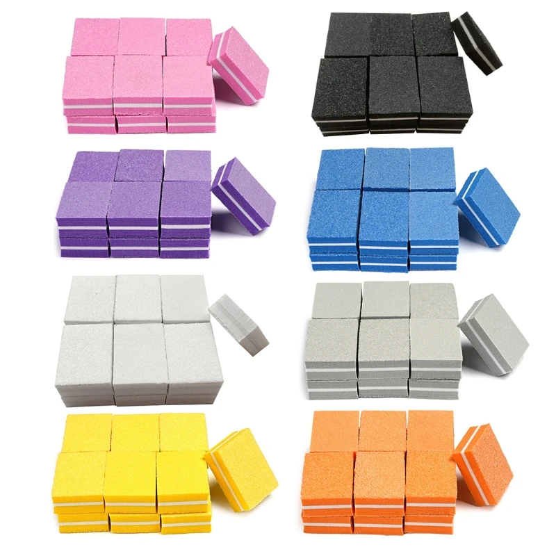 50pcs Double-sided Mini Nail File Blocks Colorful Nails Polish Sanding Buffer Strips Polishing