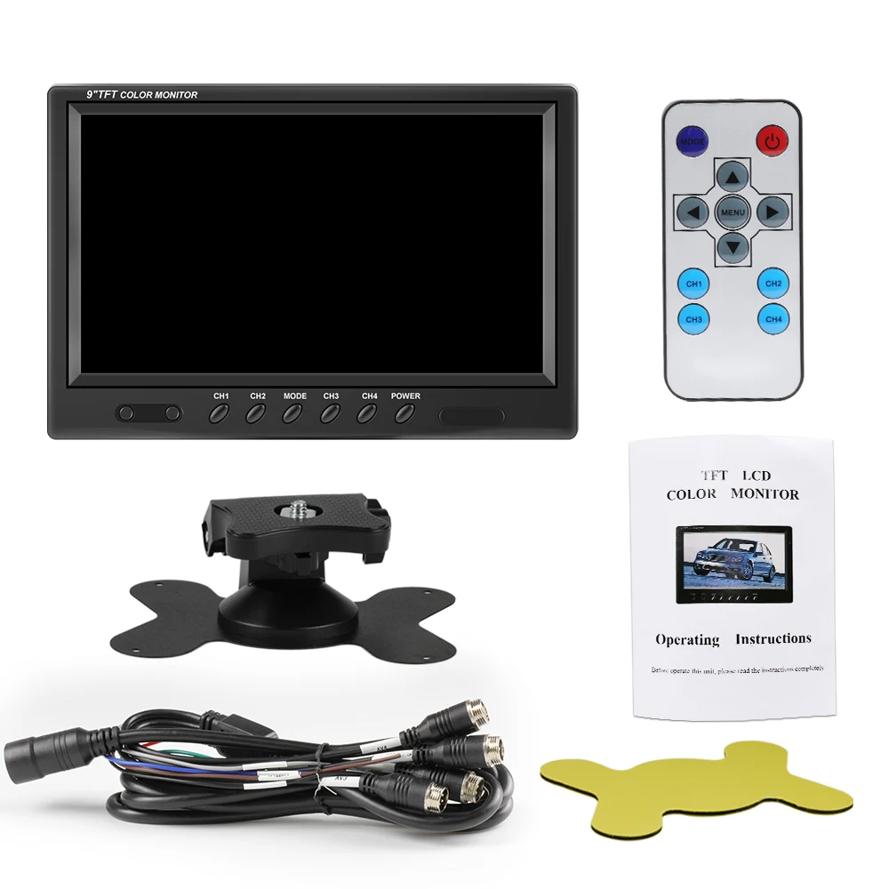 $62.10 9 inch TFT LCD Split Screen Quad Monitor Security Surveillance Car Headrest Rear View Monitor Parking Rear view Camera System