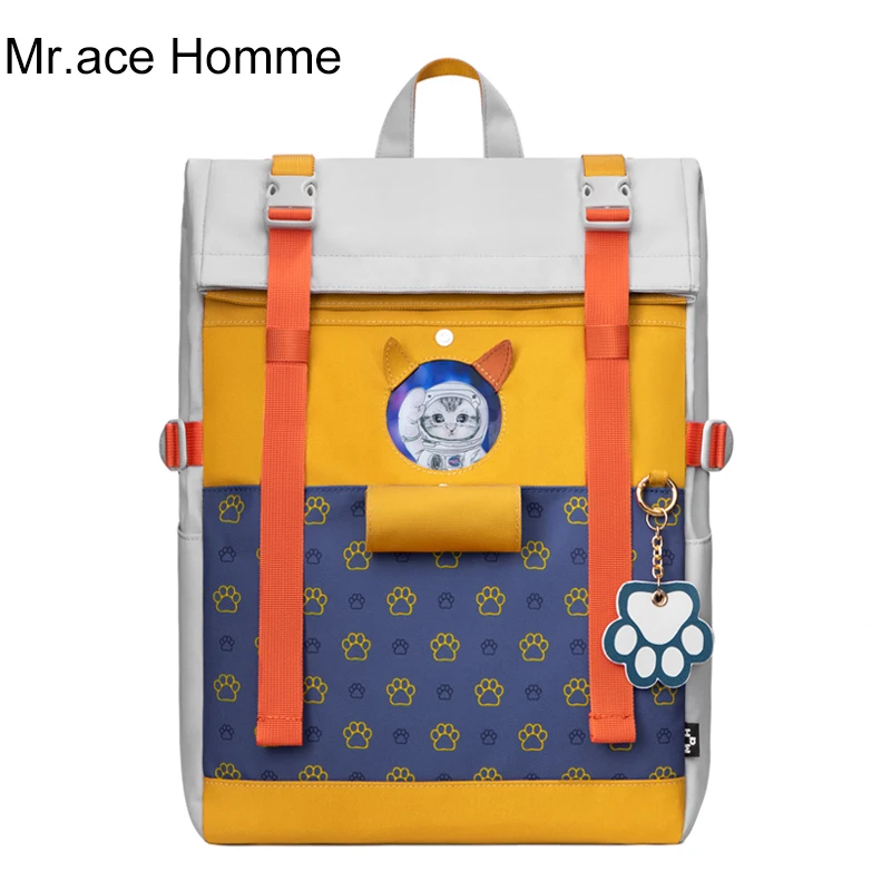 Женский рюкзак с милым принтом желтого кота большой для ноутбука 15 6 дюймов