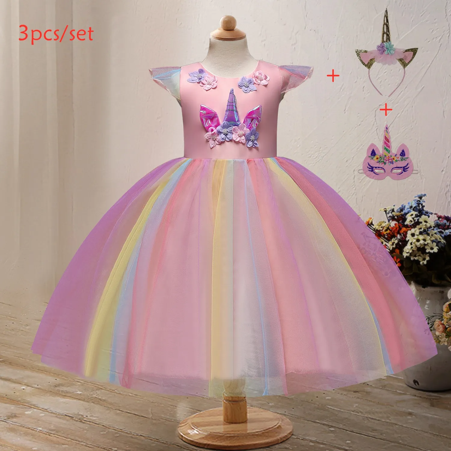 Детское летнее платье с единорогом для косплея розовые цветочные платья девочек