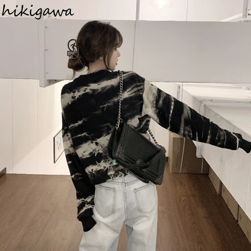 

Hikigawa Hoodies Women Crop Tops Korean Fashion Oversized Harajuku Pullovers Drawstring Contrast Color Long Sleeve Sweatshirts