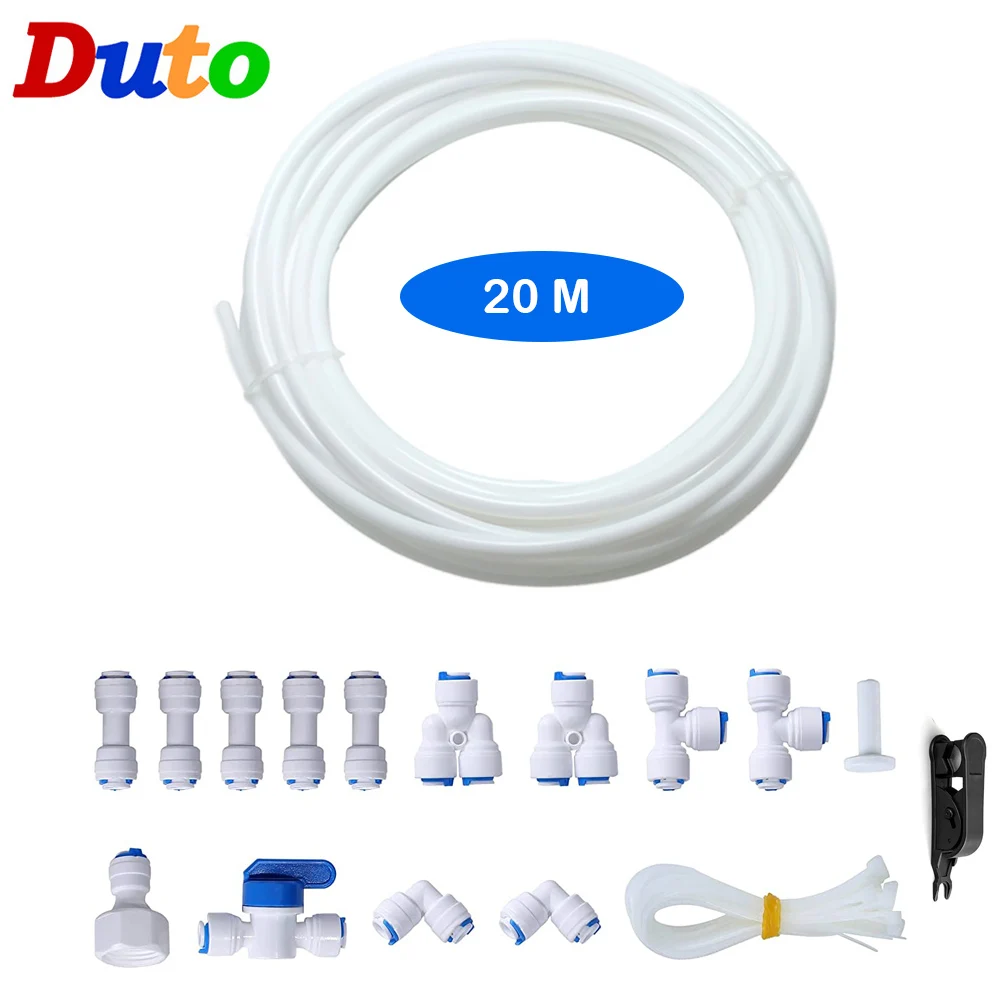1/4" O.D. RO Water Filter Tube Fitting 20M Tube+Plastic Push Fit Quick Connect for Water Lines Fridge/Ice Maker Installation Kit