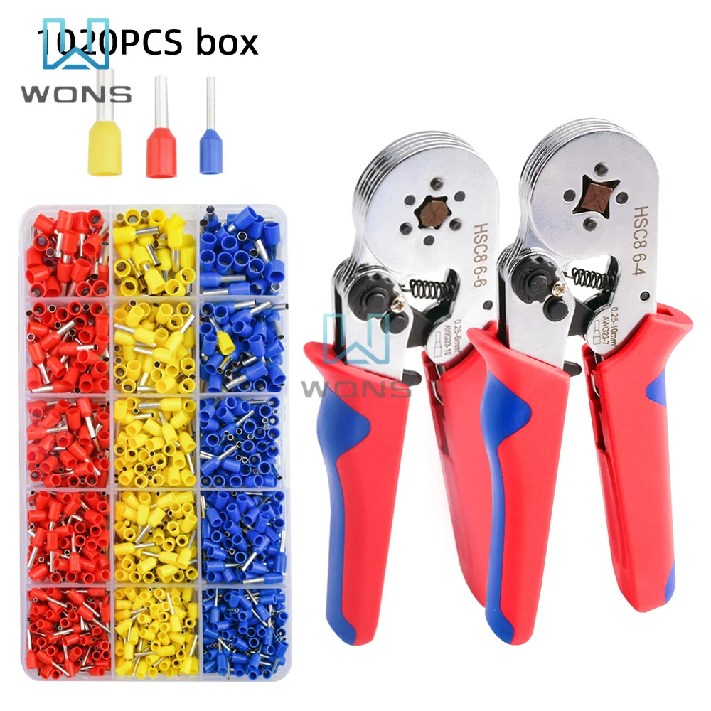 

Tubular Terminal Crimping Tools Mini Electrical Pliers HSC8 6-4A/6-4 0.25-10mm² 23-7AWG 6-6 0.25-6mm² High Precision Clamp Sets