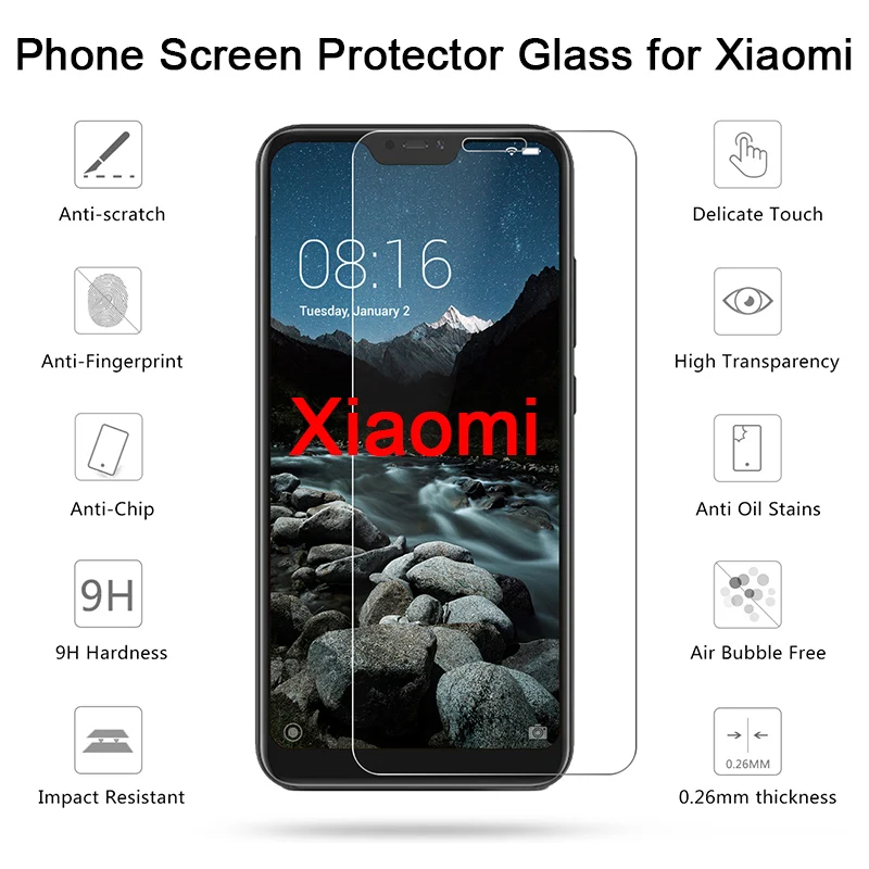 Защитное стекло закаленное для Xiaomi Mi A2 Lite/A1/5/4/4C/4i/3/2/Xiaomi Pocophone F1|Защитные стёкла и