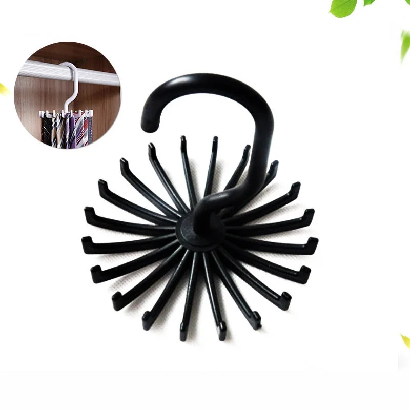 

1pc Neck Tie Holder Space Saving Multifunctional Plastic 20 Hooks 360 Degree Rotating Belt Rack Neck Tie Hanger Black/White Rack