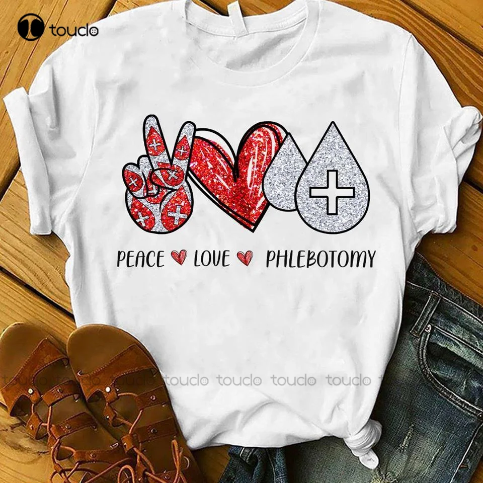 

Peace Love Phlebotomy Phlebotomist Женская футболка из хлопка S-5XL белые футболки для женщин