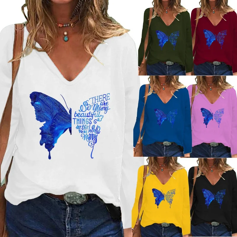 

Женская Однотонная рубашка с длинным рукавом и V-образным вырезом