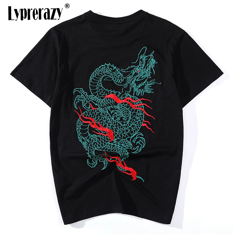 Мужская футболка Lyprerazy Харадзюку с вышивкой зеленым драконом Повседневная