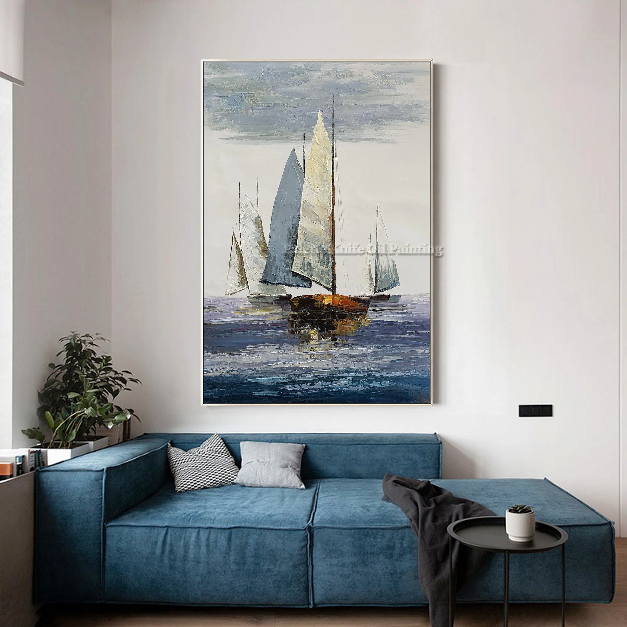 

Hand Painted Abstract Seascape Oil Painting Boat Sailing Ship Wall Art Pictures For Living Room Modern Decoration