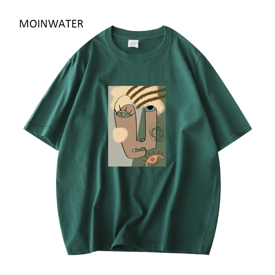 MOINWATER Футболка женская с абстрактным рисунком, хлопковая рубашка цвета хаки, уличная одежда с коротким рукавом, зеленый цвет, на лето, MT21027 - изображение