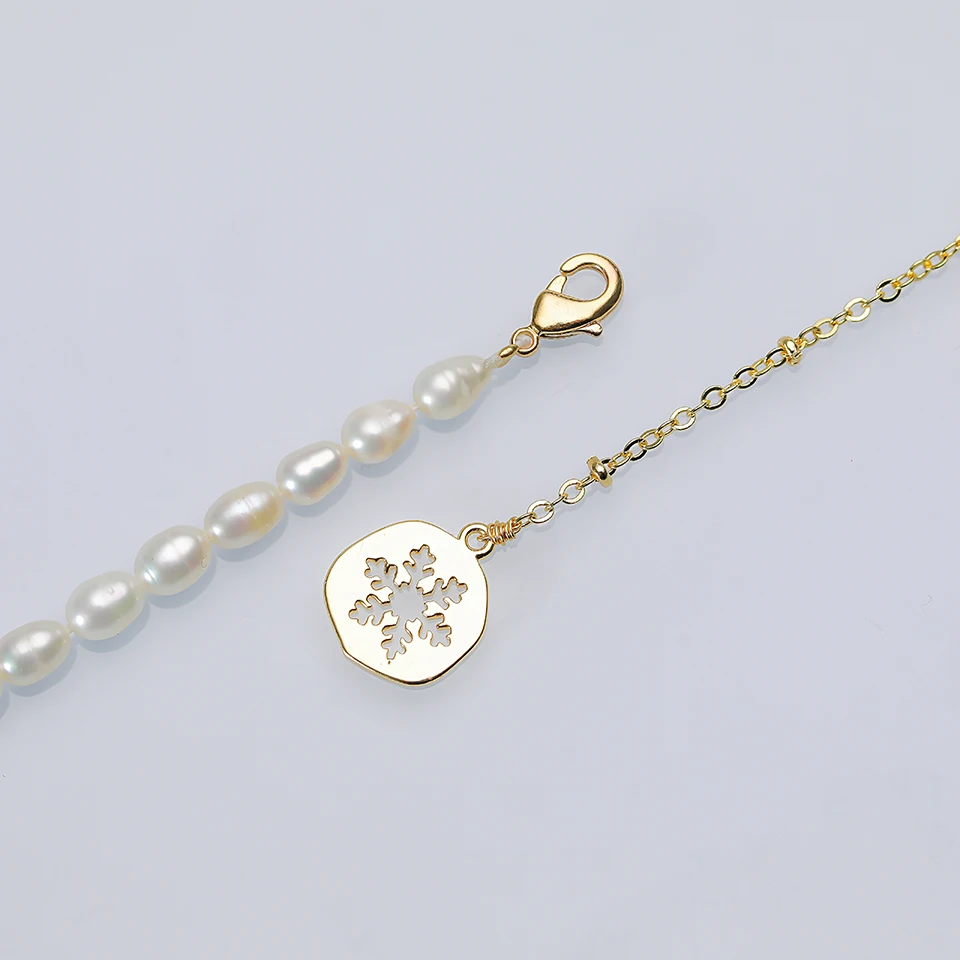 

Genuine Natural Freshwater White Pearl Necklace Jewelry 3-4MM Drop Shape with Flower Pendant for Women New Design