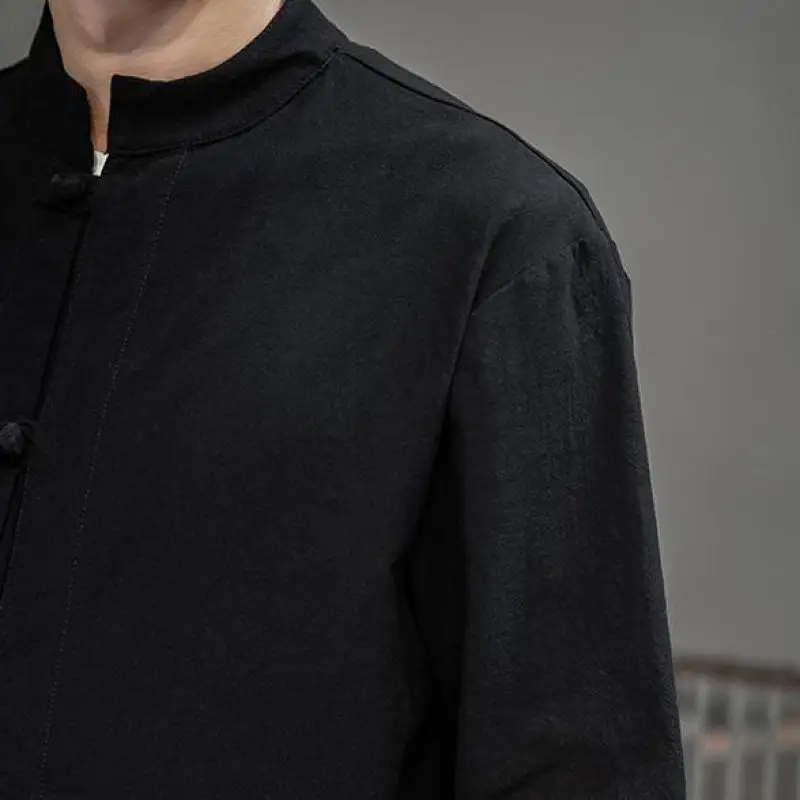 2023 New Men's Summer Half Sleeve Shirt Cotton Linen Casual Breathable Shirts Traditional Chinese Style Solid Male Shirts 5XL