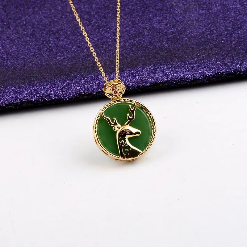 

Chinese Natural Jade Green Hand-carved Sika Deer Pendant Fashion Boutique Jewelry All The Way To Have You Necklace Popular Gift