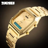 skmei classic small gold square chronograph alarm clock electronic watch waterproof luminous mens and womens watches1220