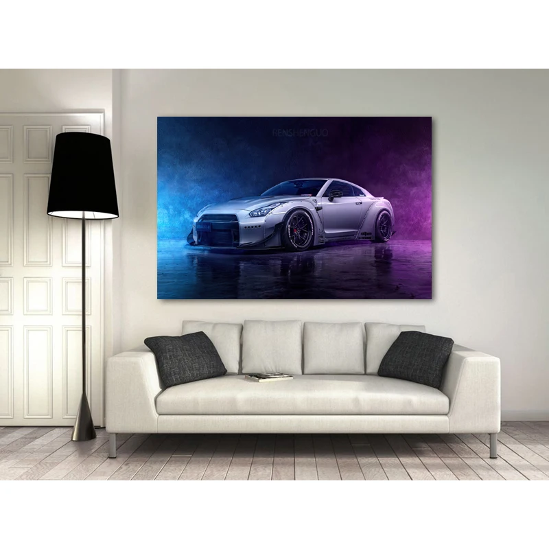 Картины на холсте серый Nissan GTR суперкар плакаты стену картины для декора гостиной