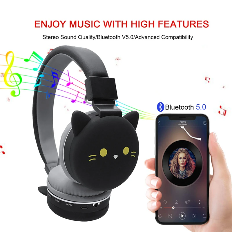 Новейшая черная кошка кролик Bluetooth наушники Беспроводная музыкальная гарнитура игровые наушники для iPhone X samsung подарки на день рождения