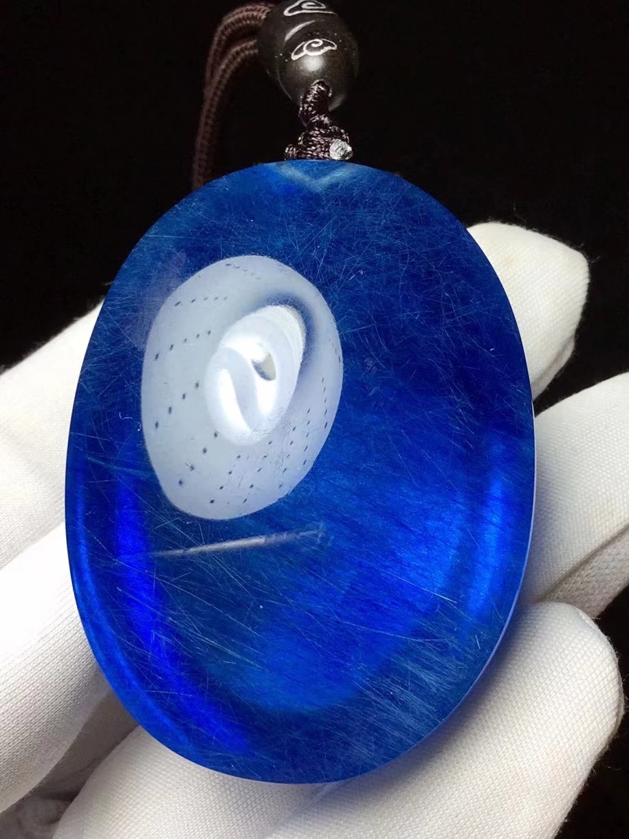 

Genuine Natural Blue Rutilated Quartz Pendant Oval Bead 50*38*28mm Crystal Fashion Pendant Jewelry Genuine AAAAAA