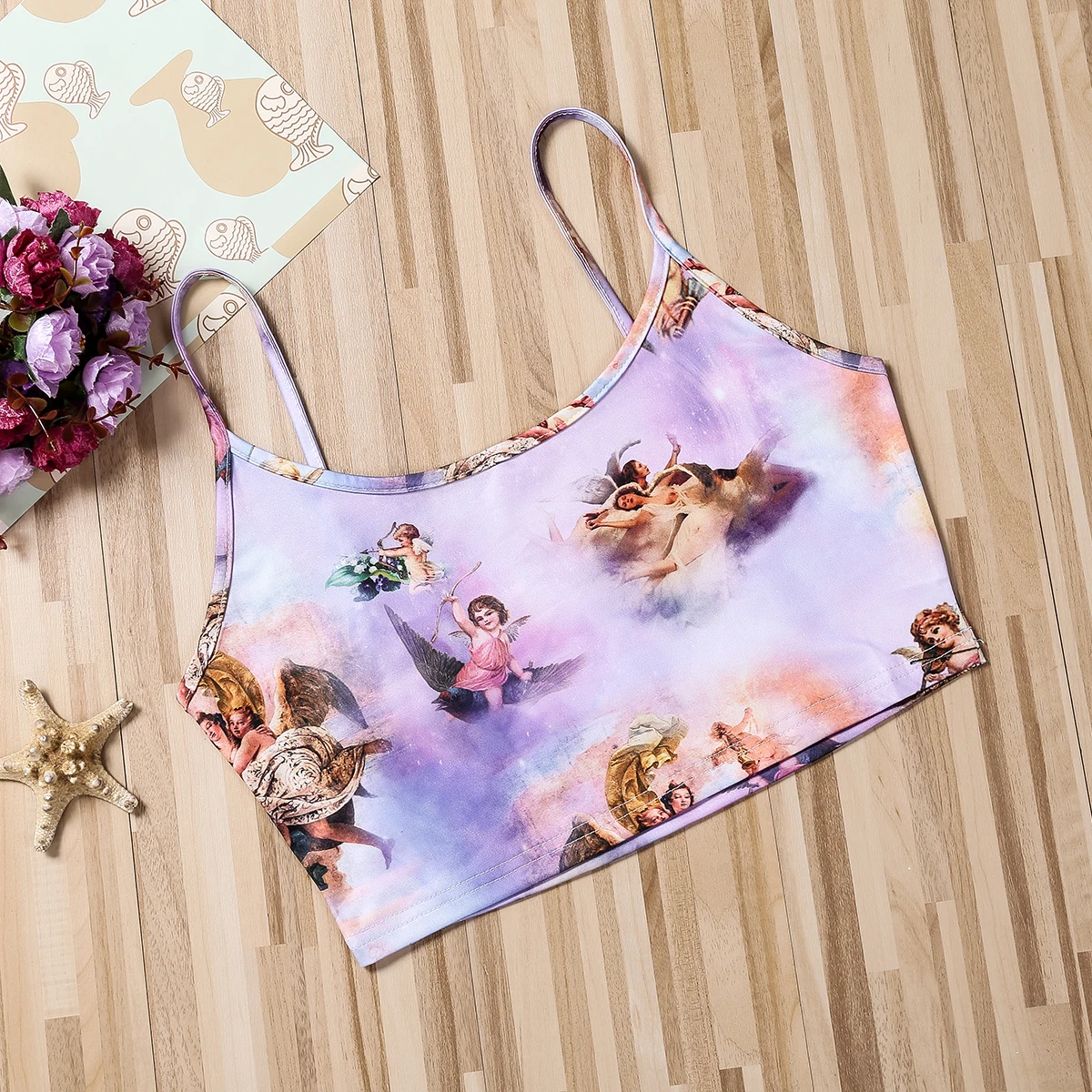 Летняя новинка Лидер продаж женский сексуальный жилет с принтом ангела короткий