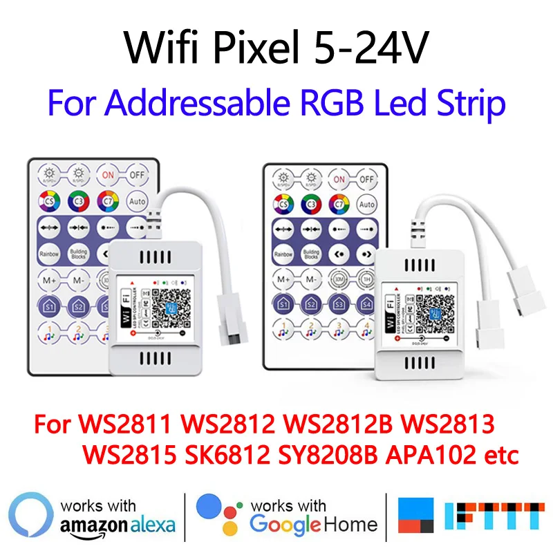 

DC5V 12V 24V ws2812b WiFi LED RGB Controller For WS2811 WS2812B WS2813 WS2815 SK6812 Addressable rgb Led Strip Magic Home