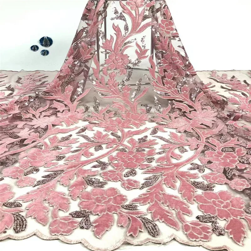 Мягкая нигерийская бархатная кружевная ткань французское кружево с блестками