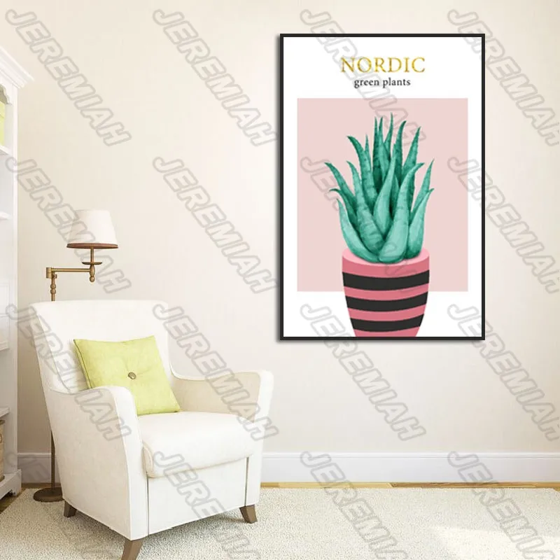 

Flamingo and Aloe Potted Leaf Poster Nordic Style Wall Art Canvas Print Painting Modern Living Room Decoration