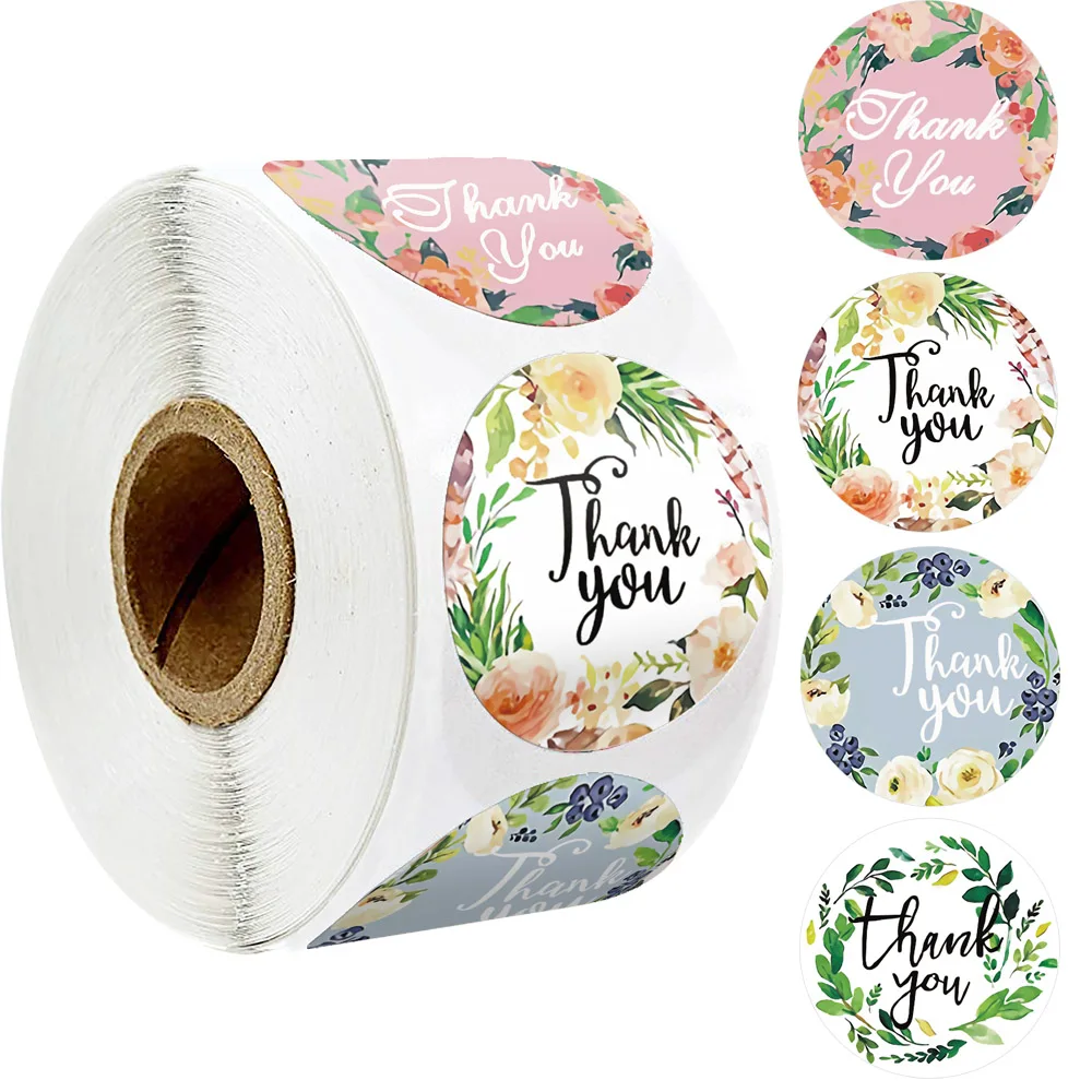 

500pcs 4 styles round flower thank you stickers seal labels packaging wedding holiday decoration scrapbook stationery stickers