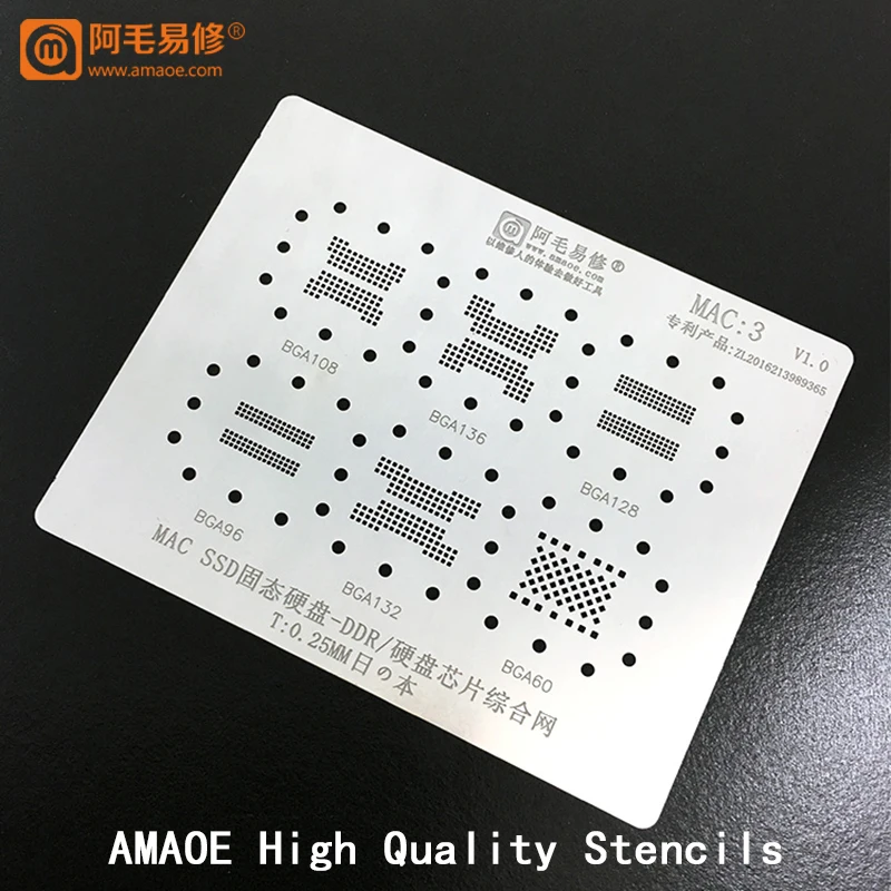 

IC Chip For MACBOOK BGA Reballing Stencil Solder Template for Macbook SSD DDR BGA108 BGA136 BGA128 BGA96 BGA132 BGA60 Tin
