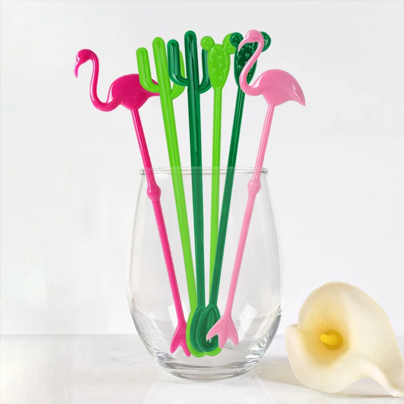 6pcs Summer Party Juice Drink Stirrers Tropical Party Hawaii Flamingo Party Decoration Plastic Coffee Beverage Drink Stirrers