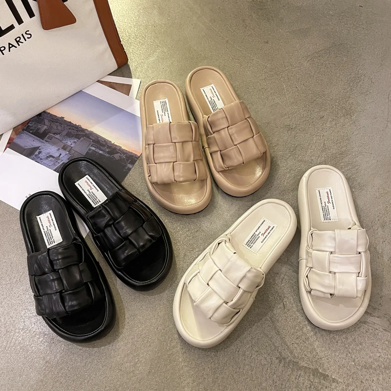 

2021 New Fashion Weave Slippers Women Sandals Indoor Outdoor Flat Casual Shoes Woman Summer Beach Sandal Slides Women Shoes