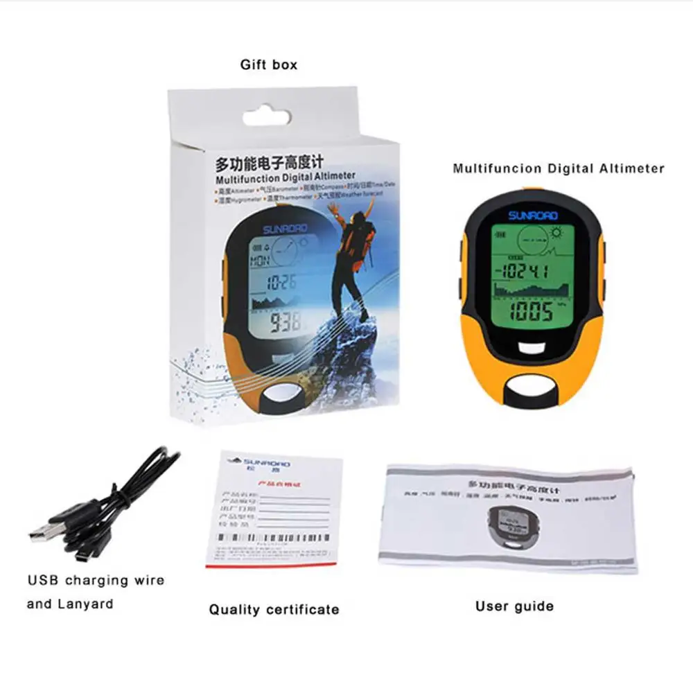 

Sunroad Outdoor Handheld Pocket Watch With Altimeter Compass Temperature Humidity Led Torch USB Charge FR500