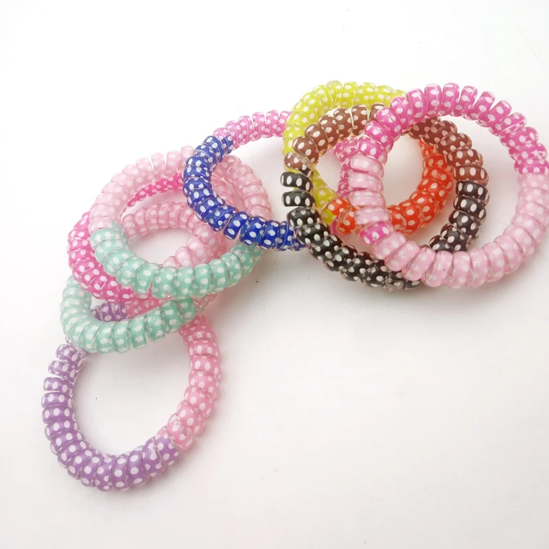 

100Pcs/Lot Size 5CM Hairwear Dot Print Telephone Wire Band Hair Rope Accessories Gum Random Color
