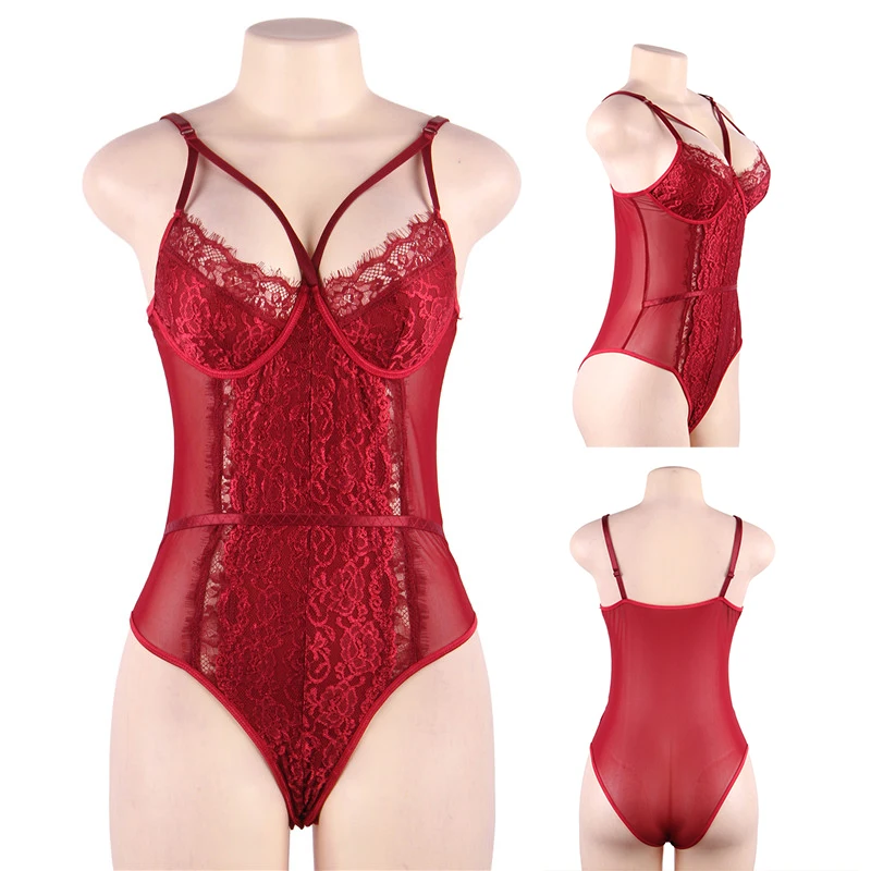 Женское кружевное Боди без рукавов розовое прозрачное пикантное боди размера XL с