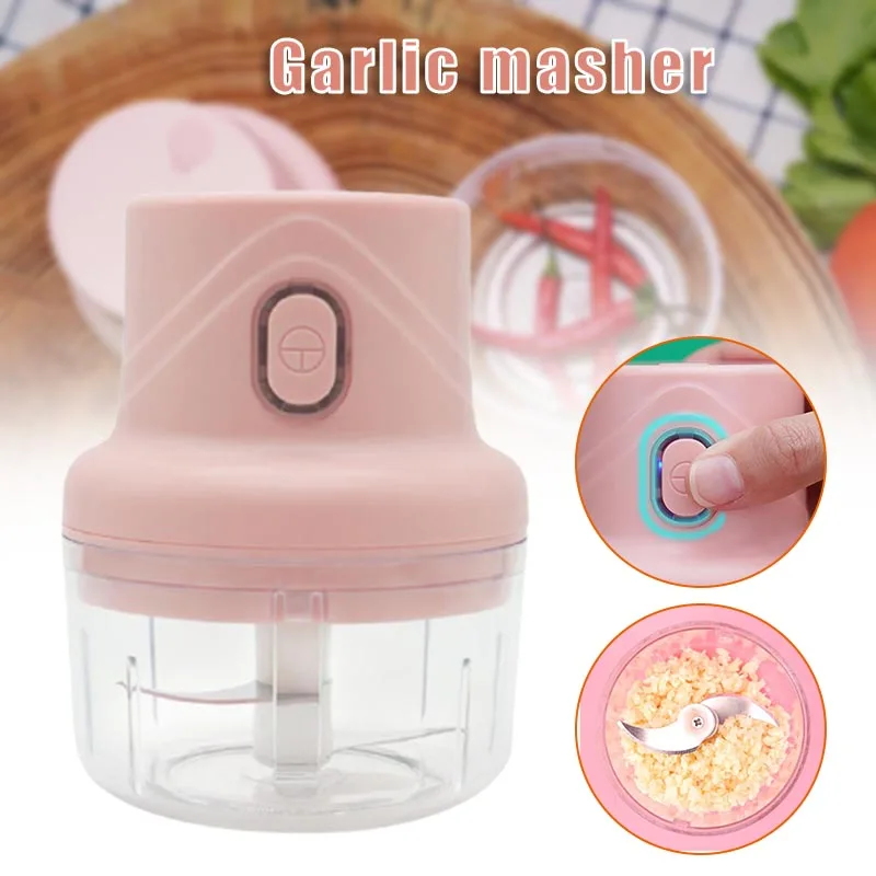 

New 1pcs 100ml Plastic Mini Electric Garlic Chopper USB Charging Ginger Masher Machine Sturdy Durable Kitchen Gadgets