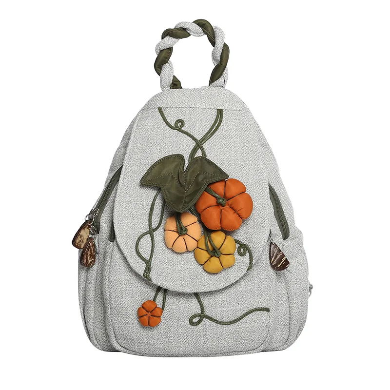 

Chinese Style Linen Women Cotton Linen Backpack Casual Floral Printing Vintage Art Shoulders Bag Retro Female Canvas Backpack