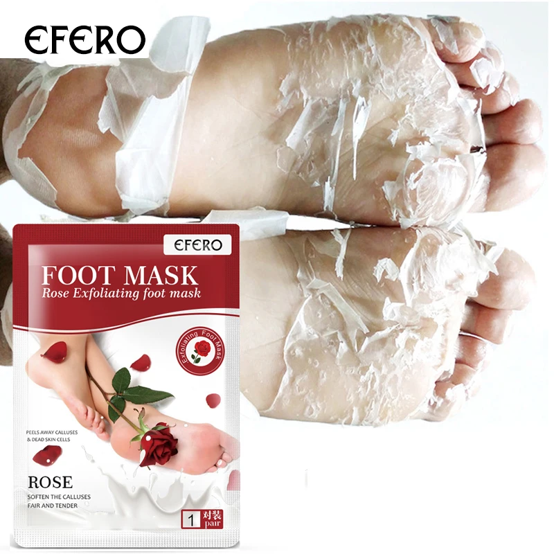 EFERO Smooth Exfoliating Foot Mask Rose Serum Peel Off Peeling Remove Dead Skin Cuticles Socks Feet |