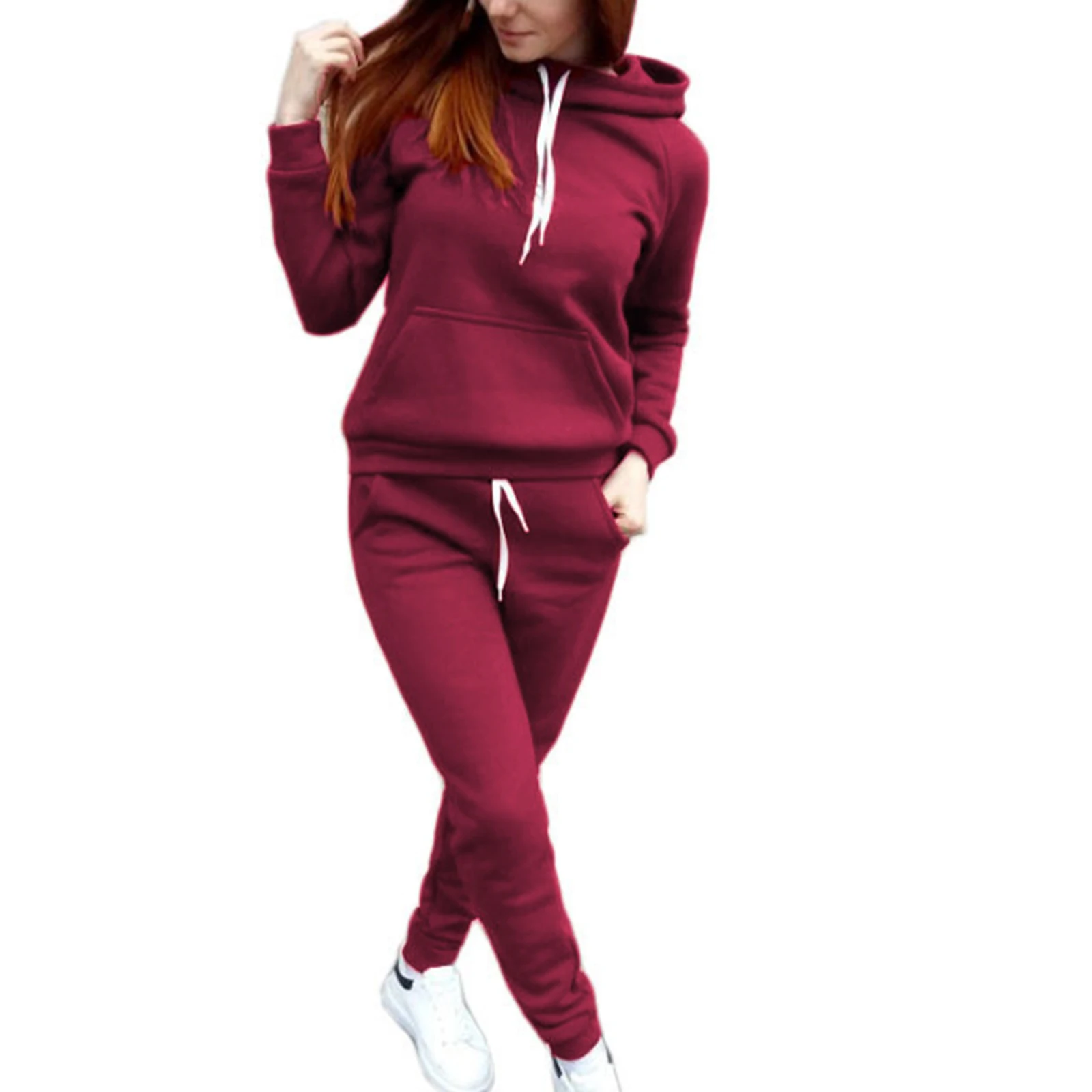 

Simple Women's Autumn Sports Suit Hooded Sweatshirts And Pants Set For Exercise H9