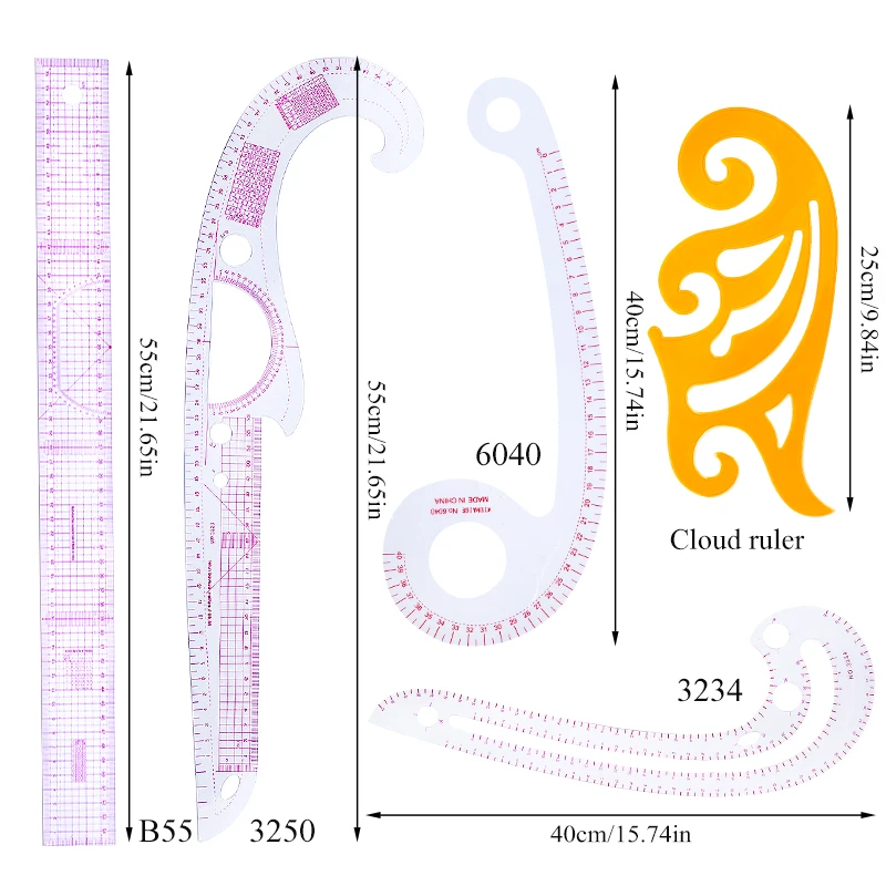 LMDZ 5PCS Sewing French Curve Ruler Measure Multi-function Fashion Design Rulers for Fabric Cutting Template Metric |