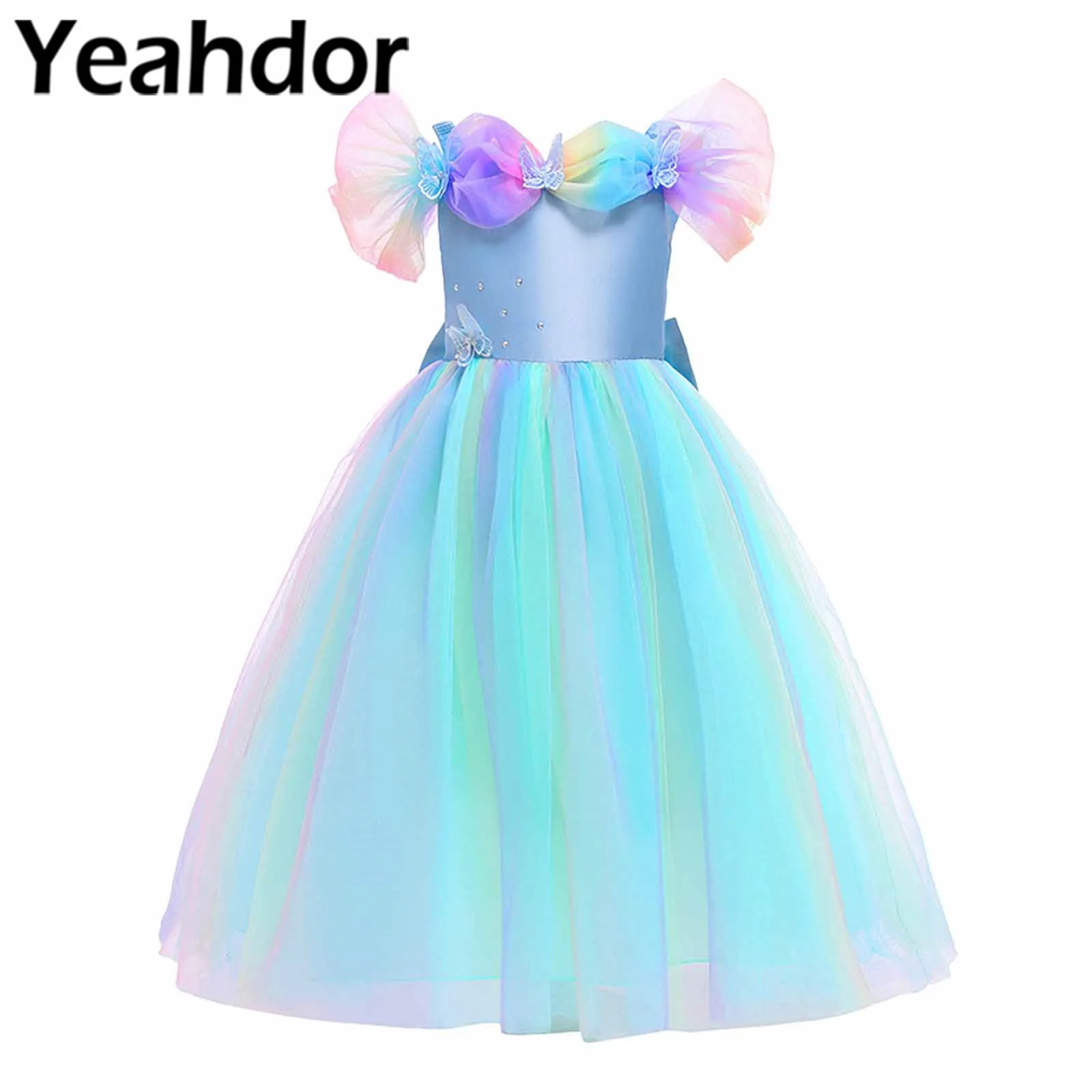 

Elegant Flower Girls Dress Bowknot Mesh Tutu Party Dresses for Girls Kid's Cosplay Princess Girls Dress Child's Pageant Costume