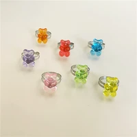 new ins creative color reisn bear rings vintage open finger adjustable cartoon bear ring for women girls fashion jewelry