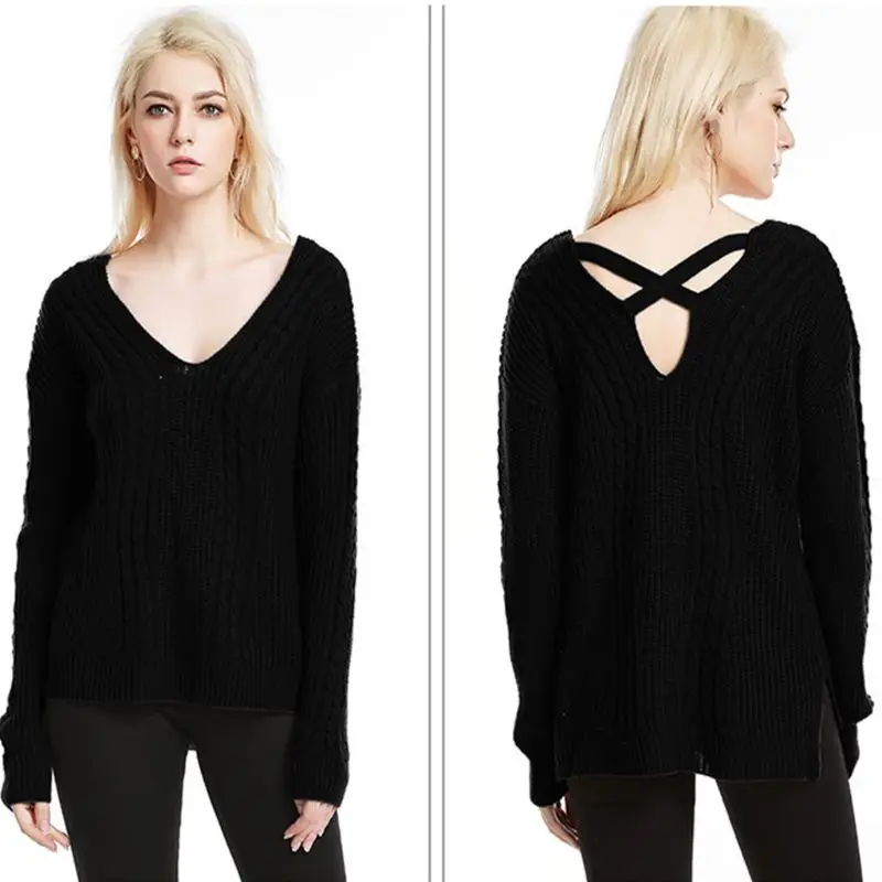 Женский трикотажный свитер с длинным рукавом однотонный Асимметричный пуловер