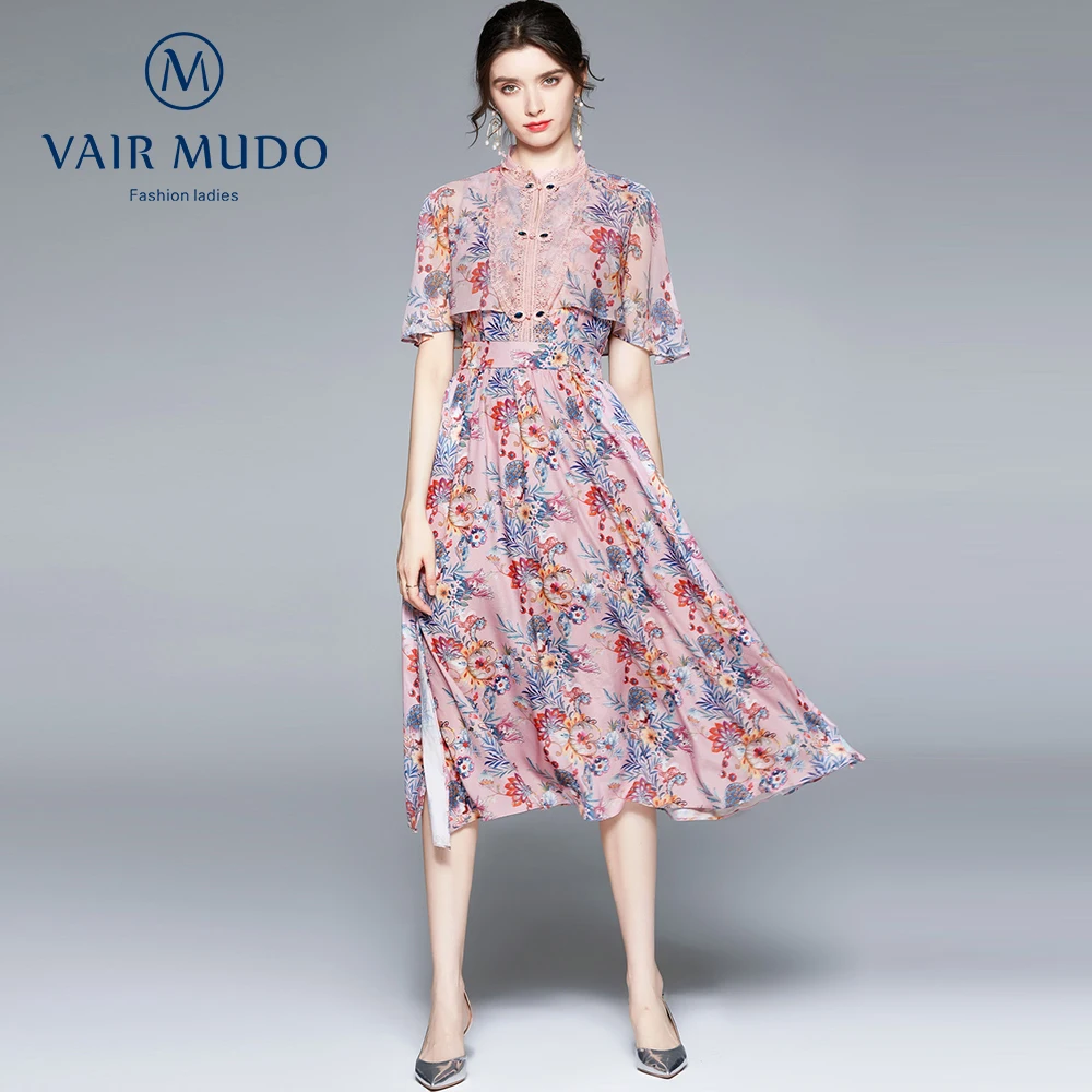 

Large Floral Buckle Dress Cloak Shawl Split Long Skirt Female Waist Slimming Dress Sweet Summer Women Floral Elegant FashioY-173