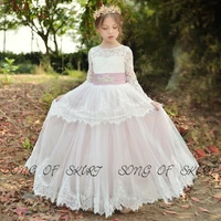 lace tulle ground wedding flower girls dresses sequined bow white princess childrens performance gown %d0%bf%d0%bb%d0%b0%d1%82%d1%8c%d0%b5 %d0%b4%d0%bb%d1%8f %d0%b4%d0%b5%d0%b2%d0%be%d1%87%d0%ba%d0%b8