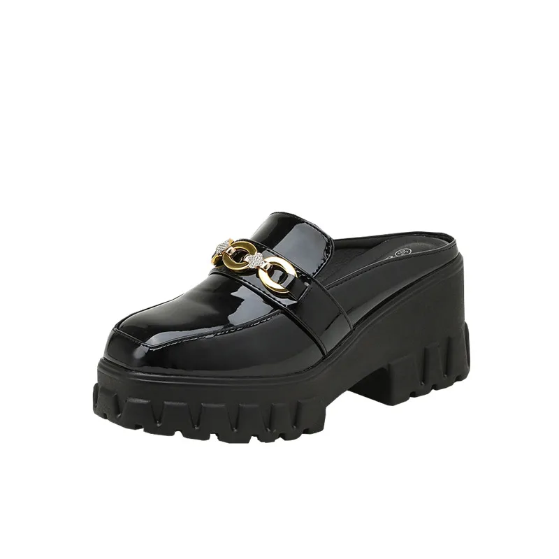 

Baotou slippers women's outer wear 2021 autumn new high-heeled platform no heel lazy half drag women